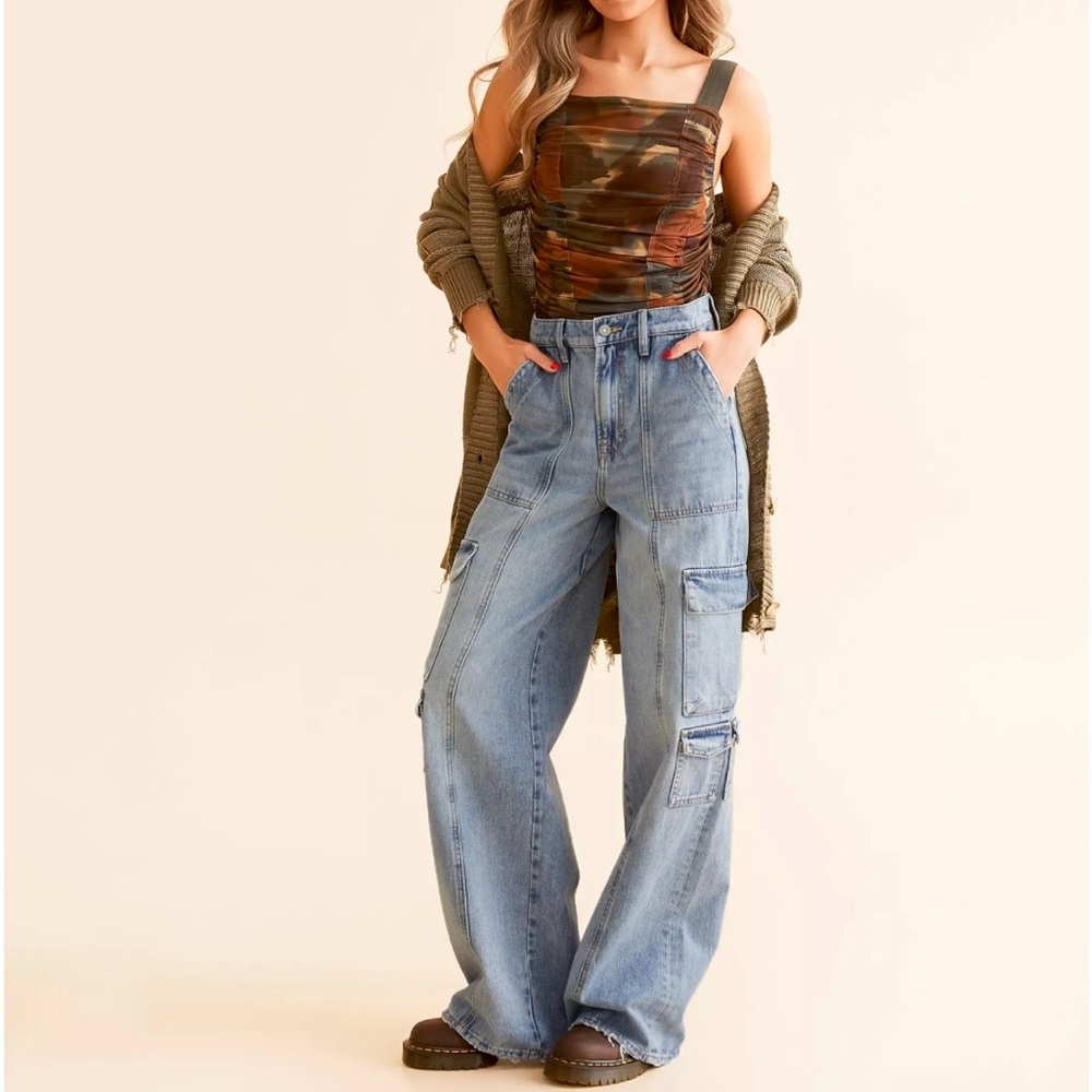 HIDDEN NORI WIDE LEG CARGO JEANS, SIZE 25, NWT